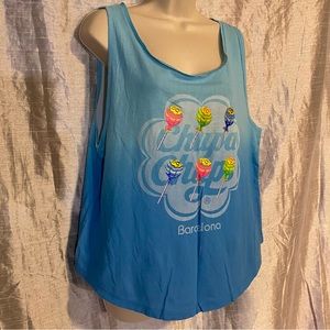 Chupa Chups Barcelona tank top, SZ L GUC, binding at collar a bit stretched